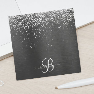 Anpassningsbar Glitter Black Gnistra Monogram Post-it Block