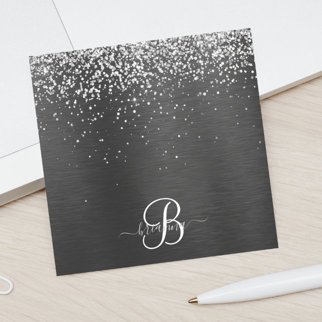 Anpassningsbar Glitter Black Gnistra Monogram Post-it Block (Skapare uppladdad)