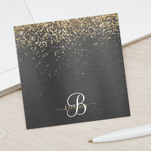 Anpassningsbar Glitter Black Gnistra Monogram Post-it Block
