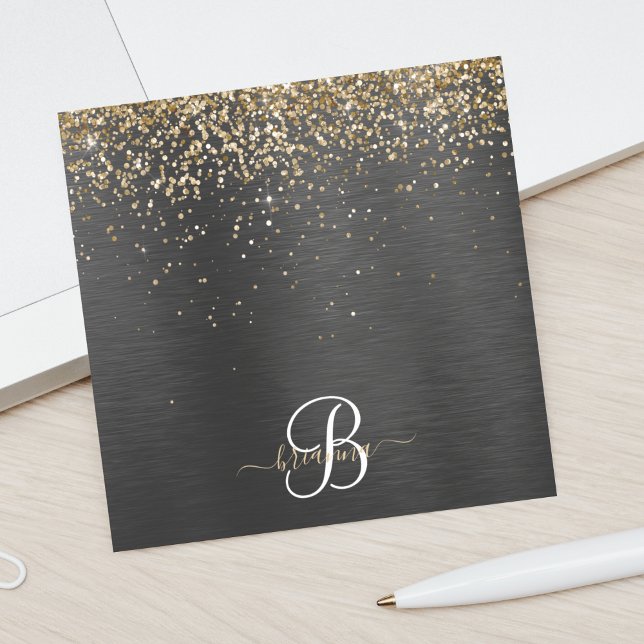 Anpassningsbar Glitter Black Gnistra Monogram Post-it Block (Skapare uppladdad)