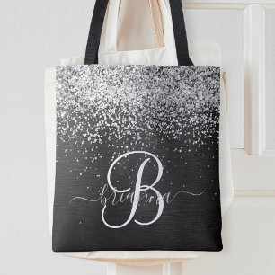 Anpassningsbar Glitter Black Gnistra Monogram Tygkasse