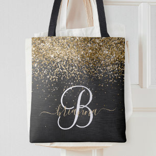 Anpassningsbar Glitter Black Gnistra Monogram Tygkasse