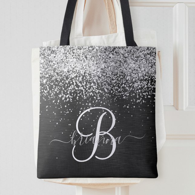 Anpassningsbar Glitter Black Gnistra Monogram Tygkasse (Skapare uppladdad)