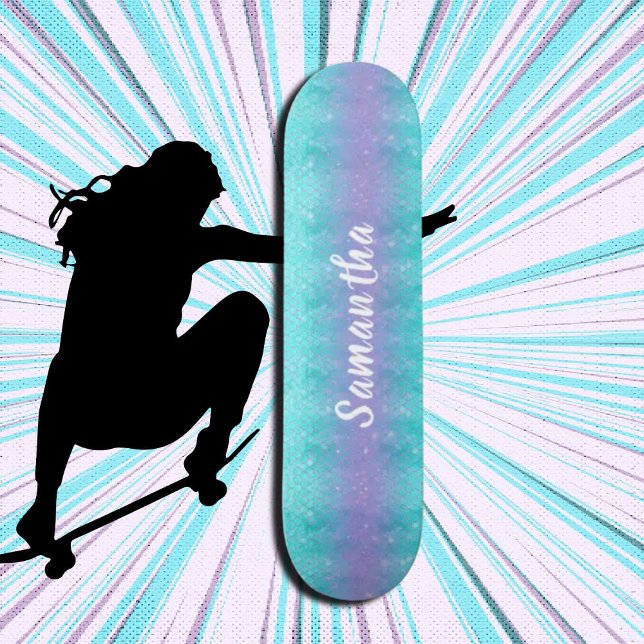 Anpassningsbar Glitter Sjöjungfru Mini Skateboard Bräda 18,5 Cm (Girl Power, Original and best online Zazzle skateboard shop- Urban Warrior)