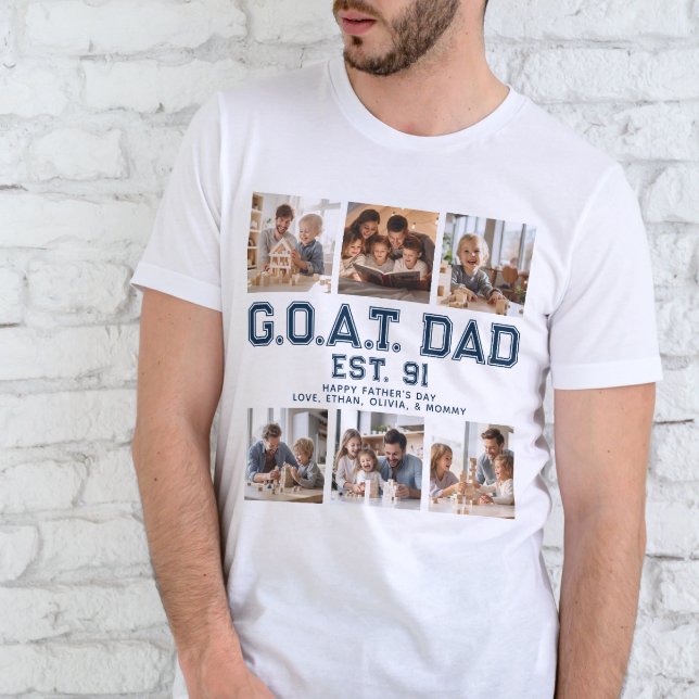 Anpassningsbar GOAT PAPPA Fars dag Photo Collage T Shirt (Easily personalize this design with your text and photos - great for father's day, birthday, xmas!)