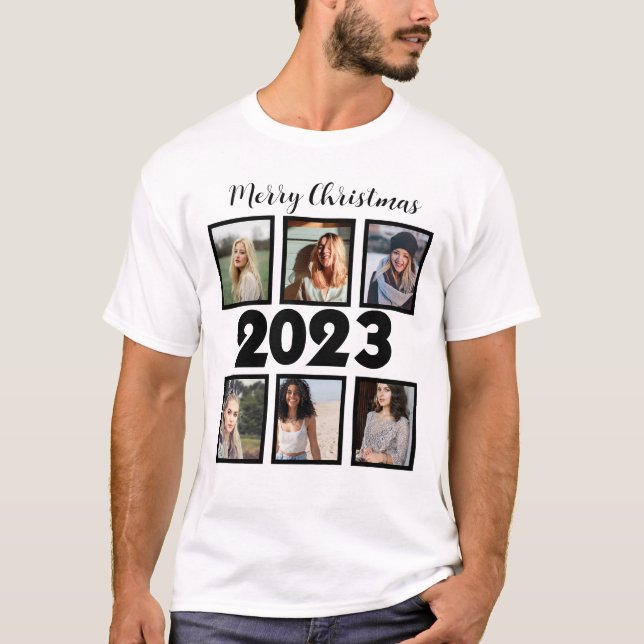 Anpassningsbar God jul 2023 6 Fotokollage T Shirt (Framsida)