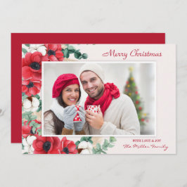 Anpassningsbar God jul Blommigt Foto Julkort