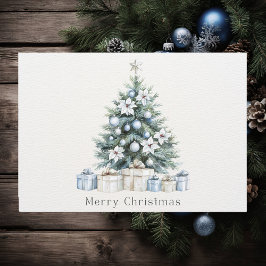 Anpassningsbar God jul Blue Grönt Träd Silver Star Julkort