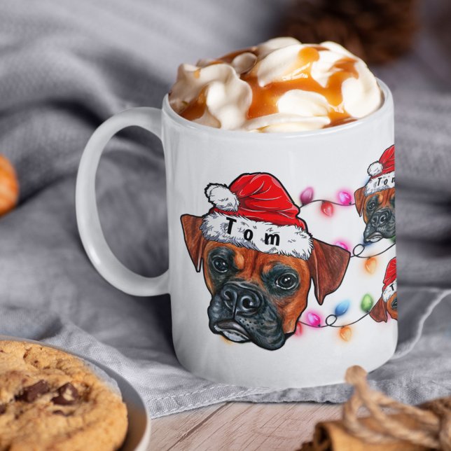 Anpassningsbar God jul Boxer Wearing Santa Hat Kaffemugg (Skapare uppladdad)