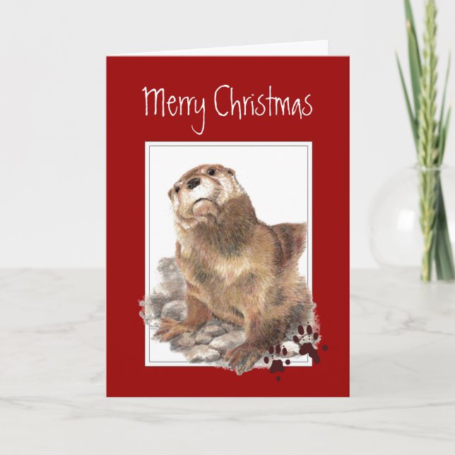 Anpassningsbar God jul, Cute Otter Animal Helgkort (Framsida)