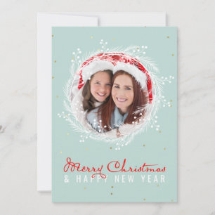 Anpassningsbar God jul Family Photo White Red Blue Julkort