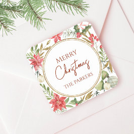 Anpassningsbar God jul Festive Blommigt Ram Fyrkantigt Klistermärke