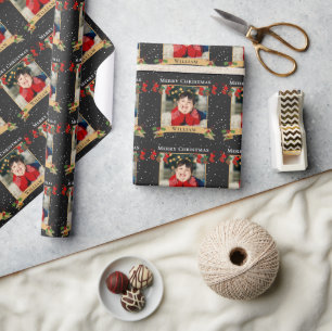 Anpassningsbar God jul fotosvart Presentpapper