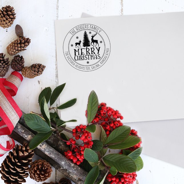 Anpassningsbar God jul Hjort Returadress Stämpel (Skapare uppladdad)