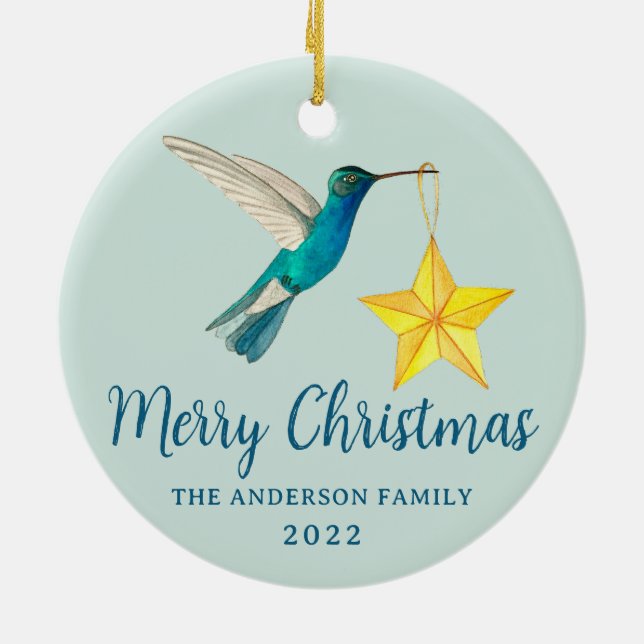 Anpassningsbar God jul Hummingbird och Star Julgransprydnad Keramik (Baksidan)