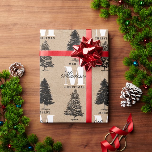 Anpassningsbar God jul Kraft Vintage Monogram Presentpapper (Julgåva)