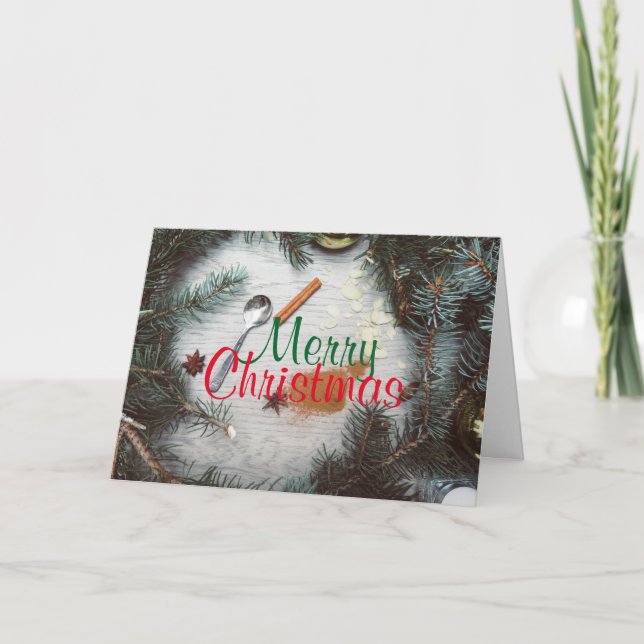 ANPASSNINGSBAR GOD JUL MED TRÄD GREN MED BEORDNING HELGKORT (Framsida)