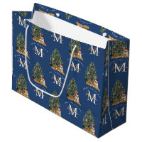 Anpassningsbar God jul Monogram Tiger & Träd Blue