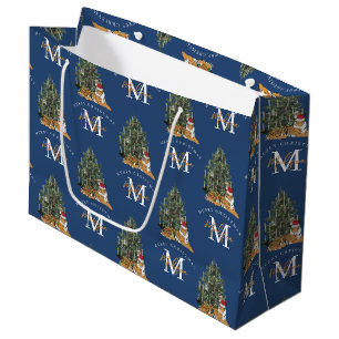 Anpassningsbar God jul Monogram Tiger & Träd Blue