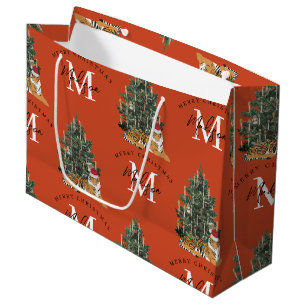 Anpassningsbar God jul Monogram Tiger & Träd Red