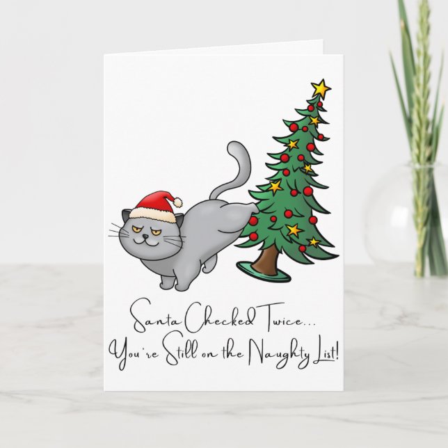 Anpassningsbar God jul Naughty Cat for Vänner Helgkort (Framsida)