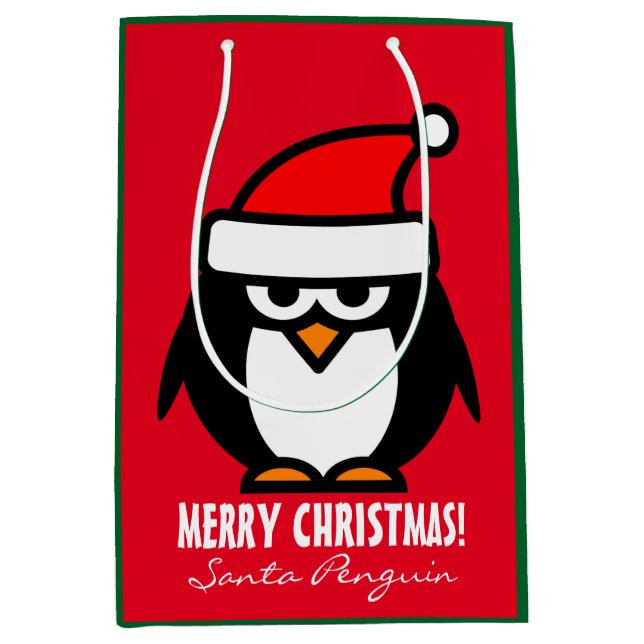 Anpassningsbar God jul presentväska med julpenguin (Framsidan)