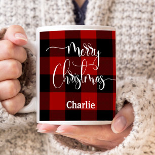 Anpassningsbar, God jul, rött och svart blekpapper Kaffemugg