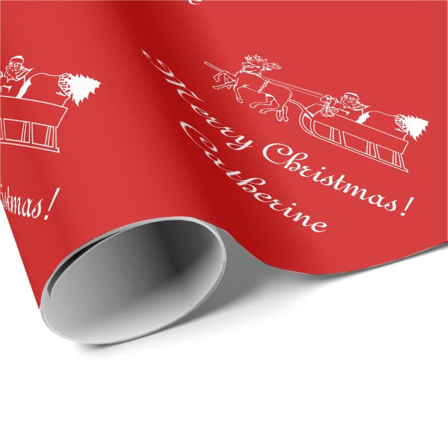 Anpassningsbar God jul Santa sleigh som omsluter p Presentpapper (Rullad Hörn)