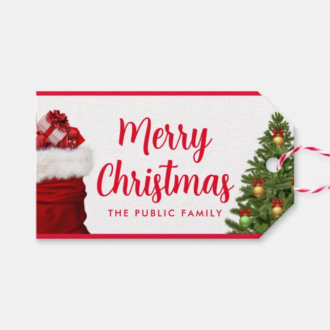 Anpassningsbar God jul Skripttext Gräs Träd Red Presentetikett (Framsidan (Horizontal))