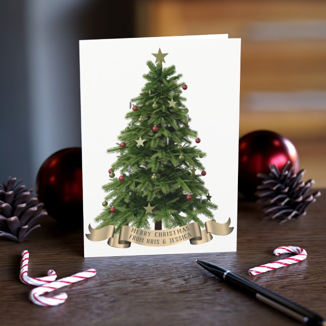 Anpassningsbar God jul Träd-hälsningskort Helgkort (Merry Christmas! Just add your names and festive message to this elegant Christmas tree holiday card)