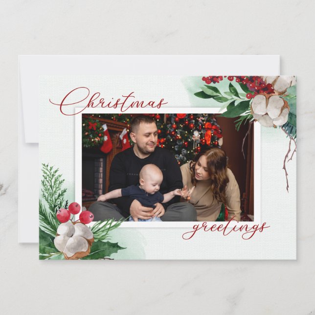 Anpassningsbar God jul Träd Modern Photo Helgdag Julkort (Framsida)