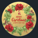 Anpassningsbar GOD JUL Utandning Röd Grönt GULD Runt Klistermärke<br><div class="desc">Lägg till dessa svarta röda grönt-helgdag- och gott nytt år-klistermärken med personlig till dina gratulationskort,  kuvert eller presenter. Julkrand med bogar,  gräs-koner,  prydnadsföremål. Redigerbar text - färg,  teckensnitt och storlek.</div>