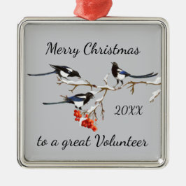 Anpassningsbar God jul Volunteer Magpies Bird Julgransprydnad Metall