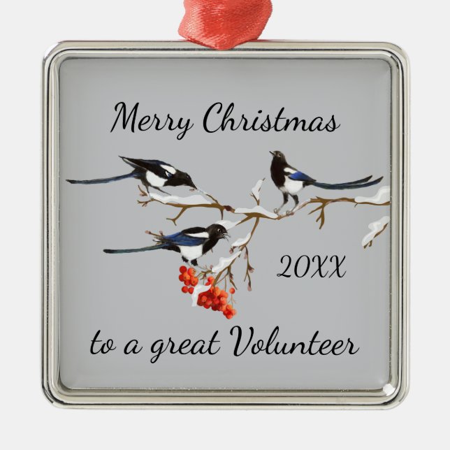 Anpassningsbar God jul Volunteer Magpies Bird Julgransprydnad Metall (Framsidan)