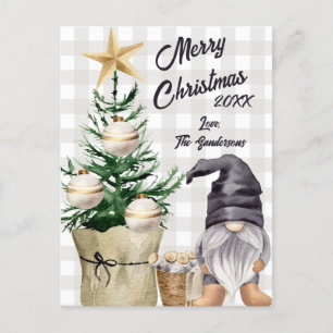 Anpassningsbar God jul Watercolor Gnome Play Helg Vykort