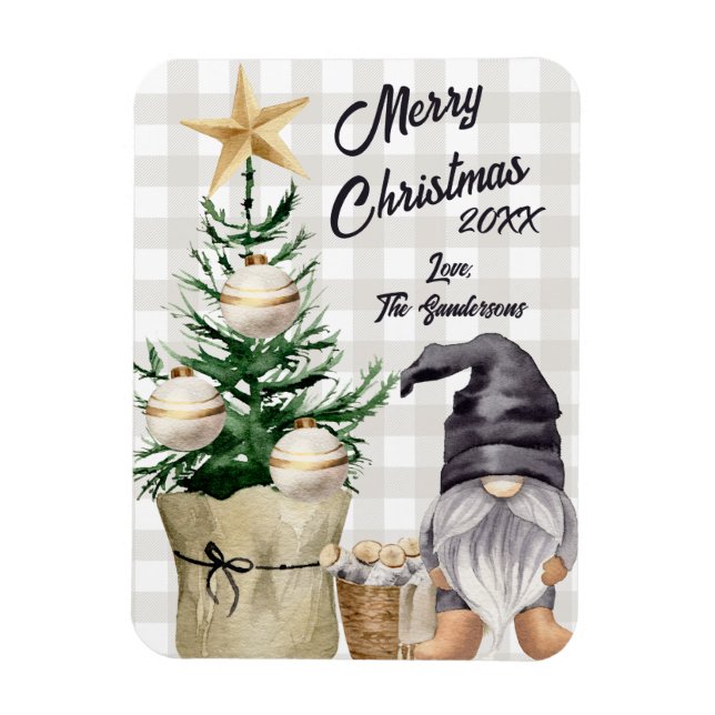 Anpassningsbar God jul Watercolor Gnome Play Magnet (Vertikal)