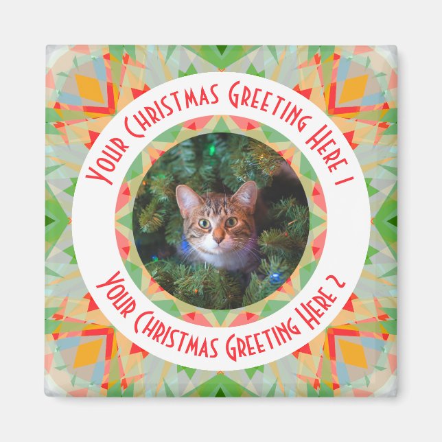 Anpassningsbar God Julstjärna Grönt Jolly Red Gult Magnet (Framsidan)