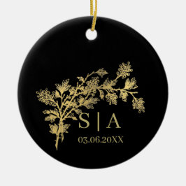 Anpassningsbar Gold Foil Luxury Botanical Monogram Julgransprydnad Keramik