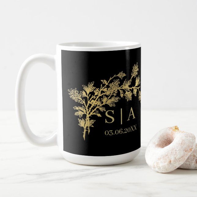 Anpassningsbar Gold Foil Luxury Botanical Monogram Kaffemugg (Med munk)