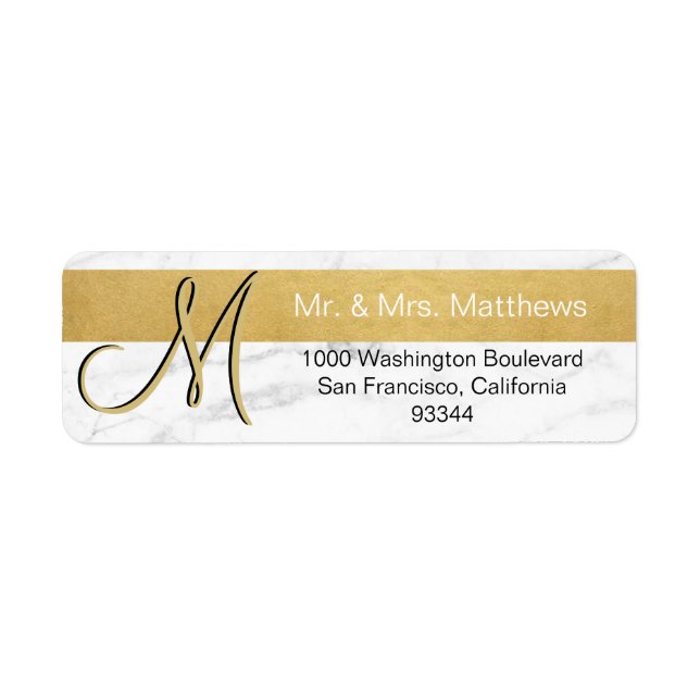 Anpassningsbar Gold Foil Marble Monogram Brev Retu Returadress Etikett (Framsidan)
