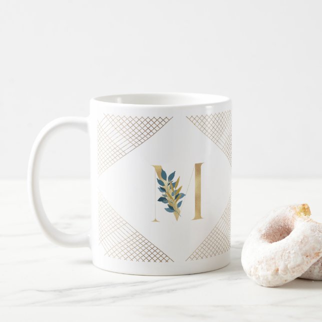 Anpassningsbar Gold Foil Monogram botaniskt geomet Kaffemugg (Med munk)