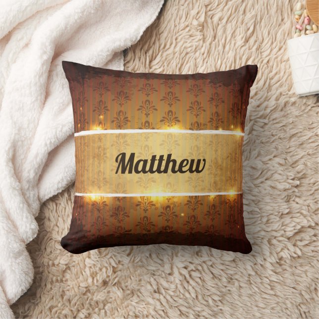 Anpassningsbar Golden Brown Luxury Damask Pillow Kudde (Filt)