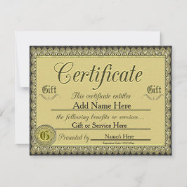 Anpassningsbar Golden Gift-certifikat för inbjudan