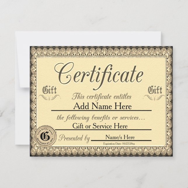 Anpassningsbar Golden Gift-certifikat för inbjudan (Framsida)