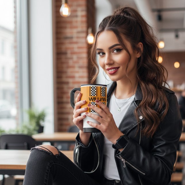 Anpassningsbar Golden Gult & Black Auto Tävling Ra Resemugg (Skapare uppladdad)