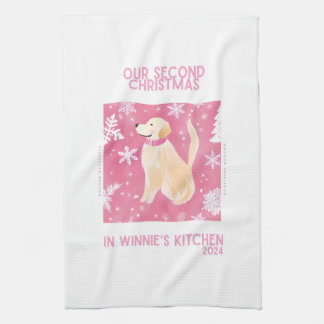 Anpassningsbar Golden Retreiver Rosa jul Tea Towel Kökshandduk