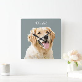 Anpassningsbar Golden Retriever Hund Personlig Rit Fyrkantig Klocka