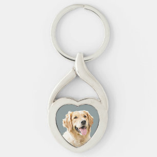 Anpassningsbar Golden Retriever Hund Personlig Rit Twisted Heart Silverfärgad Nyckelring