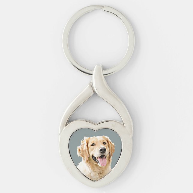 Anpassningsbar Golden Retriever Hund Personlig Rit Twisted Heart Silverfärgad Nyckelring (Framsidan)