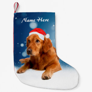 Anpassningsbar Golden Retriever Hund Snö Stars Blå Liten Julstrumpa
